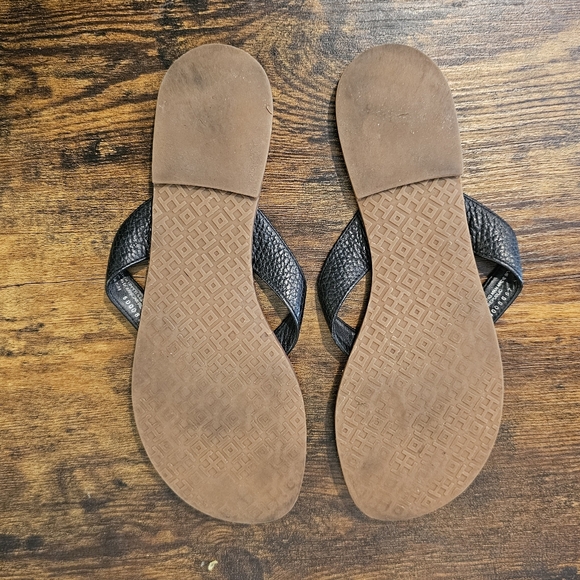 Tory Burch Black Leather With Logo Flip Flops with Tan Footbed Size-7 main image 4